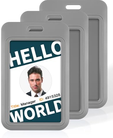 Uniclife Sliding ID ID-kortfodral grå vertikal hårdplastfodral med klart fönster mörkblå kort skyddande fodral för kontor skola ID kreditkort proximity Key kort körkort och pass, 3-pack