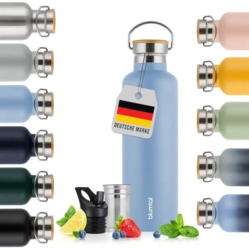Blumtal Thermosflasche 750ml - doppelwandige Trinkflasche Edelstahl 750ml - Isolierflasche 750ml BPA frei - Edelstahl Trinkflasche 750ml - Teeflasche - Trinkflasche Thermo - Sportflasche - Grey Blue