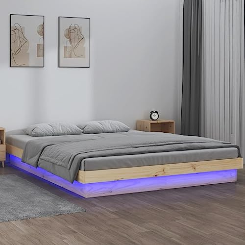 Gecheer Struttura Letto in Legno Massello di Pino, con Luce LED, Giroletto, Telaio Robusto, 120 x 190 cm, per Camera da Letto