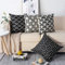 Ohok Lot de 4 housses de coussin décoratives avec motif, en polyester et lin, 45 x 45 cm, modernes, pour canapé, salon, chambre à coucher, motif géométrique, noir B