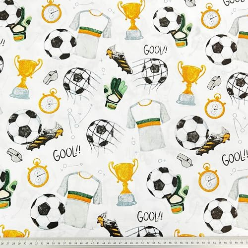 Textrend, tela de algodón, tela para coser, 100% algodón, Tema del fútbol, tela textil 1x1,6m, tela por metro, patchwork (Copa de Campeones de Fútbol)