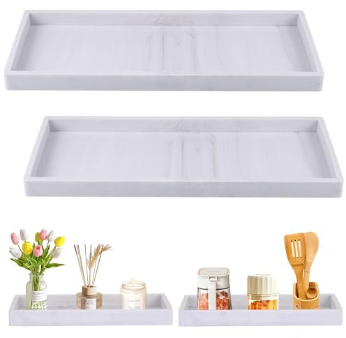 Huiguli 2 Pcs Bathroom Vanity Tray, Decorative Silicone Cosmetic Tray, Non Slip Rectangular Tray for Perfume Tissues Candles Towel Plant Jewelry, 30.5x12.7cm Shatterproof