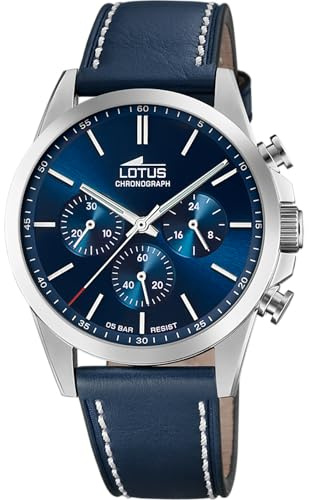 LOTUS Reloj Hombre Analógico de Acero Inoxidable y Cuero Azul