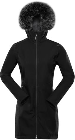 ALPINE PRO IBORA Veste d'hiver softshell pour femme, manteau tendance, manteau d'hiver avec capuche, manteau chaud robuste, imperméable, respirant, coupe-vent et exceptionnellement chaud, Noir , L