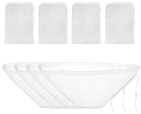 8 Stück Nussmilchbeutel, Feinmaschiges Abseihtuch, Wiederverwendbar Passiertuch mit Kordelzug Filterbeutel, Passiertuch Wiederverwendbar für Käse Fruchtsaft Mandel Joghurt Wein