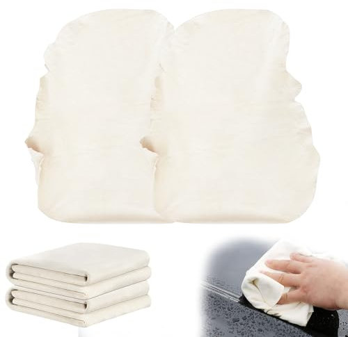 MetalNuts Chamois Leathers for Cars – 2PCS Natural Suede Drying Towels, Super Absorbent & Soft Chamois Leather, Streak-Free & Scratch-Free Shammy Leather Cloth, Reusable Car Drying Cloth