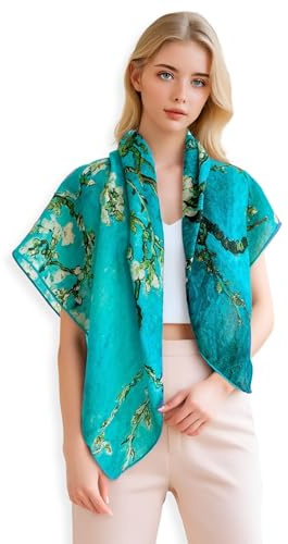 100% Cashmere Scarf Wrap – Ultra Soft Large Square Shawl for Women, Artistic Painting Design | Luxury Gift Box