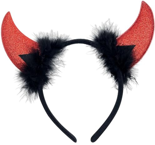 WUBAYI Cerchietto per capelli con corna da diavolo, per Halloween, accessorio per costume da donna, uomo e bambino