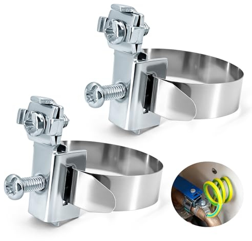 Kalexion Fascetta per Tubo di Messa a Terra per Nastro di Messa a Terra Morsetto di Messa a Terra Ø8-52mm - 2x Fascette per Nastro