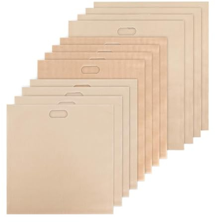 Juego de 12 bolsas de tostadora reutilizables, antiadherentes para sándwich y pizza, resistentes al calor hasta 260 °C, lavables para microondas, horno, parrilla, bolsas para tostadas, aptas para