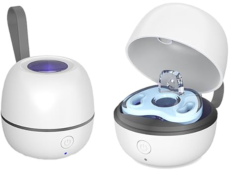 Portable UV Dummy Steriliser, Mini UV-C Sanitizer Box for Pacifier 3-Min 99% Sanitisation for Travel Baby Pacifier Steriliser for On The Go with Type-C Rechargeable, White