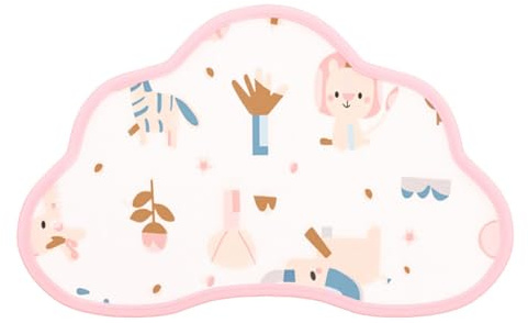 Cloud Shape Baby Pillow Soft Breathable with Cute Animal Pattern for Newborns 0-6 Months Cotton Fiber 40x25cm (Pink)