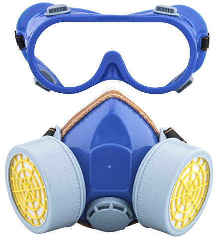 Ewolee Protection Respiratoire Filtrant Complète Contre Peinture Chimique Industriel, Gaz pour Contre Pesticides, Anti-Poussière avec Deux Soupapes Lunettes Set, Bleu