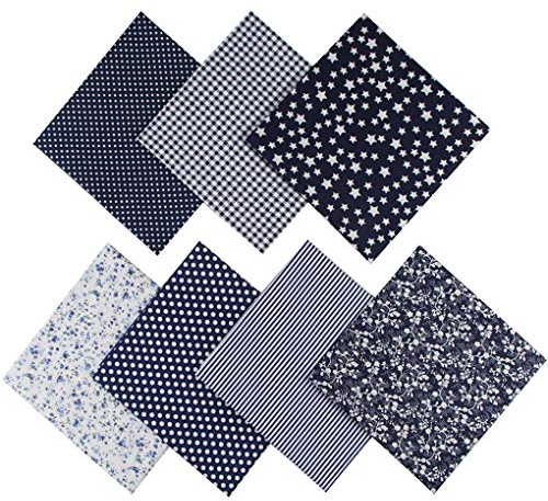 Jukway 7 st bomullstyg 50 x 50 cm fyrkantigt tyglappverk blandat paket tryckt matt textil sömnad DIY hantverk quiltning scrapbooking konst hantverk (marinblå)