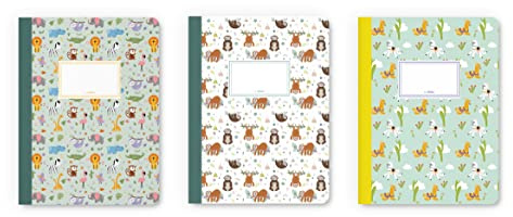 dabelino® Lot de 3 cahiers A5 pour enfants : lignés (animaux de la jungle, paresseux, lama) – cahiers de devoirs, carnet d'écriture, cadeau pour la rentrée des classes, pour garçons et filles