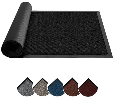 Circle of trust Dirt Trapper Black Door Mat Indoor & Outdoor 40x60cm Doormat - Non Slip Rubber Back Floor Mat - Super Absorbent Heavy Duty Mat, Washable Door Mat Barrier Mat