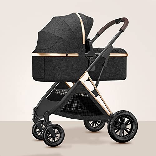 TXTC Lightweight Stroller Pushchair from Birth to 25 Kg Folding Baby Stroller with Footmuff Reclining and Buggy with Trolley Function,Adjustable Canopy (Color : Black)
