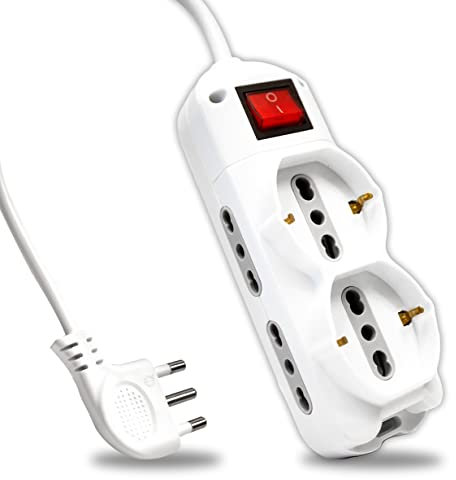 V-TAC Ciabatta Multipresa Elettrica 6 Posti con Interruttore e Cavo 1,5mt,4 Prese Laterali 10/16A Bipasso e 2 Frontali 10/16A Bipasso Shuko, per Casa, Ufficio, Negozio,Spina 16A, Bianco