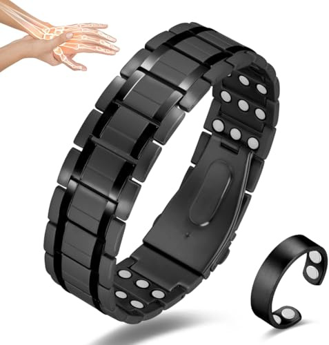 Vicmag Pure Titanium Magnetic Bracelet for Men Ring 3800 Gauss Magnets | 3X Strength, Adjustable Size, Links Removal Tool, Present Box, Stainless Steel Wristband, Waterproof