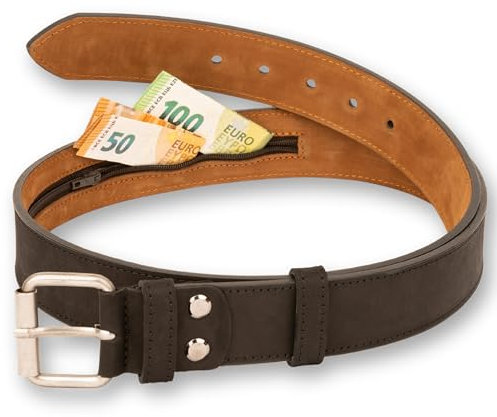 comari Premium Geldgürtel Leder Herren - Stoff-Geheimfach, Reißverschluss - Hochwertiger Gürtel für Reisen, Ledergürtel aus Handarbeit (Schwarz)
