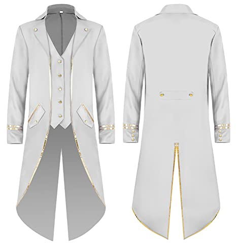 IMEKIS Steampunk Vintage Frack Giacca in velluto ricamato Gotico cappotto vittoriano uniforme medievale smoking Halloween costume carnevale cosplay travestimento bianco oro L