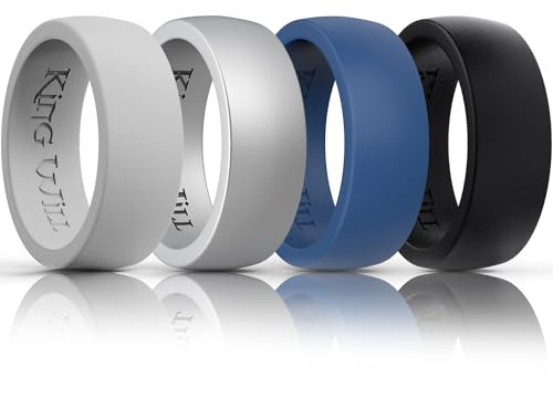 King Will Domed Silicone Rings for Men - Comfortable and Breathable Mens Wedding Bands in Silver Gray Blue Black - 8.5mm Wide Rubber Wedding Bands for Men - Perfect for Active Lifestyles 10