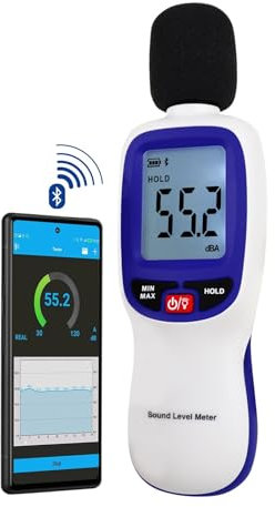 Misuratore di decibel, Tester fonometro intellinte calibrato in fabbrica, gamma 30~130 dBA, display LCD chiaro con 20.000 registrazioni di dati per misurazioni domestiche e di fabbrica