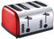 SQ Professional Gems Legacy Toaster 4 Slice with High-Lift and Wide Slots -High Lift Function - Reheat, Defrost, Cancel, Removable Crumb Tray -900W -Stainless Steel (4 Slots Toaster - Ruby)