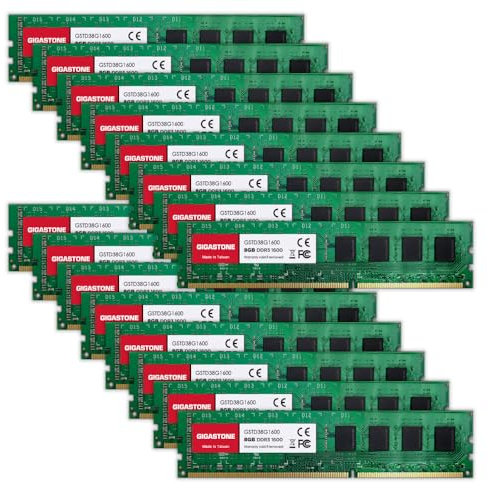 【DDR3 RAM】 GIGASTONE 128GB Kit (16x8GB) DDR3/DDR3L 1600MHz (1333MHz) PC3-12800 (PC3-10600) CL11 1.35V/1.5V 2Rx8 UDIMM 240 Pin Nicht-ECC ungepuffert PC Desktop Hochleistung Arbeitsspeicher Upgrade