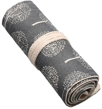ZJPJMXNN Canvas penna rulle wrap 2 st penngardin tjock 12/24/36/48/72 hål kanvas upprullningsbar påse sminkborste förvaring pennfodral skola kontor för skolan, En färg, 72 Holes