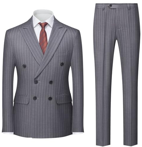 Lacoac Uomo Abito Casual a Righe Doppio Petto con Giacca e Pantaloni, Set di Smoking per Feste Formali