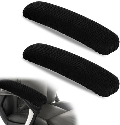 2 Stück Bürostuhl Arm Armlehne Abdeckungen Armlehnenschoner für Sessel, Schwarz Armlehnenbezug Polyester Elastische Waschbare Bürostuhl Bezug Dehnbar Armlehnenschutz für Bürostühle (Länge-40cm)