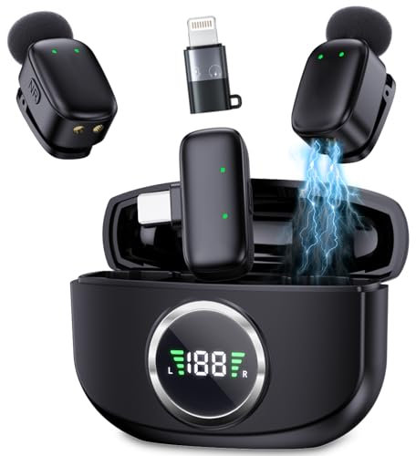 Mini Microfono Lavalier Wireless Mic: Lapel Mic per Android PC Lightning USB C con Custodia di Ricarica da 30 Ore - Clip Micro sans Fil con Cancellazione del Rumore per TikTok YouTube Vlog 2TX +1RX