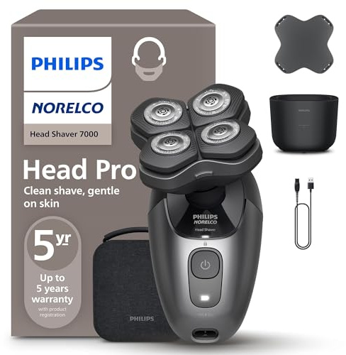Philips Norelco Head Shaver Pro 7000 Series - Electric Shaver for Men and Women, 360° Flexing Head & ComfortCut Blades for Clean Shave, Gentle on Skin, Model HS7980/40