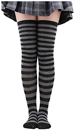 Generisch Halloween Damen Strümpfe Gestreifte Overknees, Hohe Socken Baumwolle Warme, Lange Thigh Highs für Mädchen, Regenbogen Oberschenkel, Ringelstrümpfe Karneval Fasching Cosplay 80er Jahre