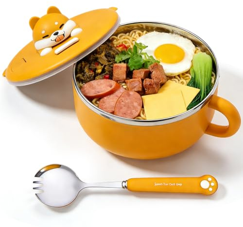 1 200 ml snabb-ramenskål med lock och sked, snabbnudelskål med handtag, bärbar mikrovågsskål för mikrovågsugn, soppa, pasta, bento, lunch