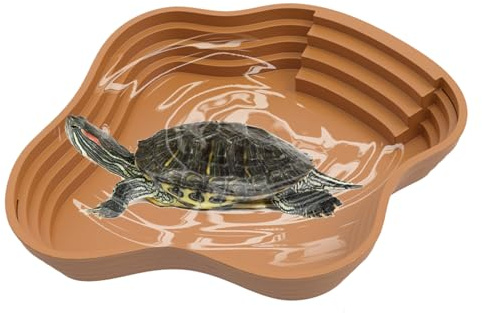 Reptilvattenskål - sköldpaddsbadpool | Tillbehör för reptilhabitat med ramp för salamander, skäggdrake, ödla, orm, gecko