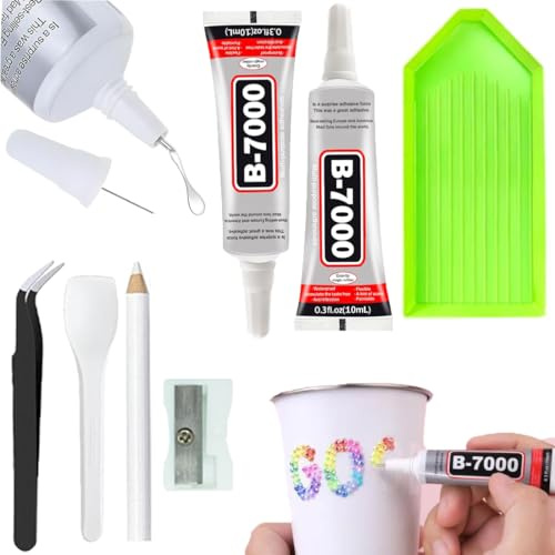 CUKUNAL B7000 bedazzling Glue for Jewelry Making,Transparent B7000 Adhesive Crafting Glue for Metal, Stone Glass,Wooden, Jewelery with 5 Tools, Tweezers and Box for Nail Art Craft