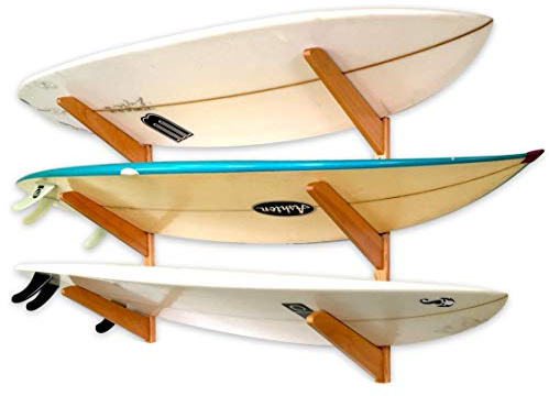 StoreYourBoard Timber Surfboard Wall Rack, Holds 3 Surfboards, Wood Home Storage Mount System, Natural