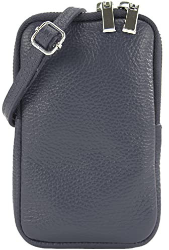 modamoda de T197 Damen Leder Handytasche 6,7 Zoll Umhängetasche handmade in Italy, Farbe:Dunkelblau