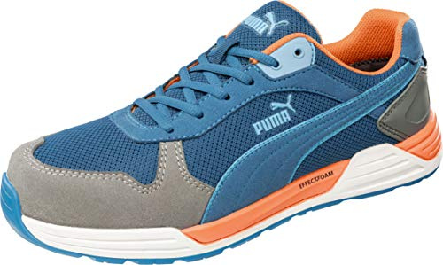 PUMA Safety Frontside Low arbetssko säkerhetssko S1P ESD HRO SRC glasfiber keps genomträngningsskydd halkfri värmebeständig metallfri män, - blå - 43 EU