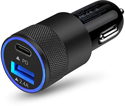 Zigarettenanzünder USB C, 30W PD & 2.4A USB Zigarettenanzünder Adapter Kfz Ladegerät, Auto Ladegerät für iPhone 16 Pro/15/14/13/12,Samsung Galaxy S25/S24/S23/S22/S21/S20/A16 5G/A15/A55/A35/A14/A54/A34
