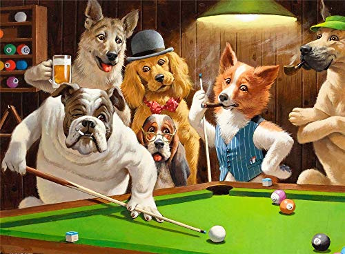 FDGJWE Jigsaw Puzzles 1000 Piece for Adults Wooden Pets Playing Billiards Puzzle Home Decor Dog Jigsaw Puzzles.(29.52''X19.68'')