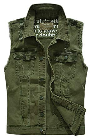 YOUCAI Smanicato Uomo Giubbotto Tempo Libero Denim Gilet, Giacca In Jeans, Senza Maniche, Giacca Cowboy, Gilet Slim Fit Aderente,Verde,L