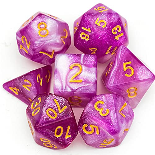 World of Dice Orion-Serie - Pen and Paper Würfel, 7-teiliges Würfelset, W20, W12, W10, W10.0, W8, W6, W4, Rollenspiel-Würfel, für Dungeons and Dragons und weitere RPG (pink-weiß)