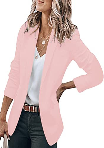 EFOFEI Damen Casual Work Blazer Formal Anzug Jacke Slim Business Strickjacke Sommer Dünner Mantel Rosa M