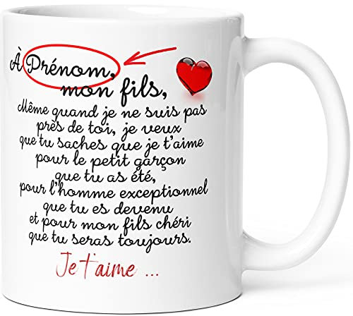 Luigi Collection Mug Personnalisable Mon Fils Prénom Homme Tasse Message Humour drôle Personnalisé. Idée Cadeau Original pour Garçon Enfant Papa Maman Père Mère Anniversaire Noël Céramique 325ml