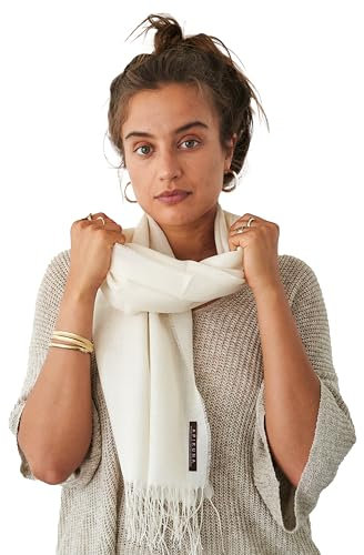 Apikuna® Premium Schal aus 70% Baby Alpaka, 30% Seide (200x70cm, Elfenbein) – Eleganter Pashmina für Damen & Herren, alle Jahreszeiten – Perfekt für besondere Momente