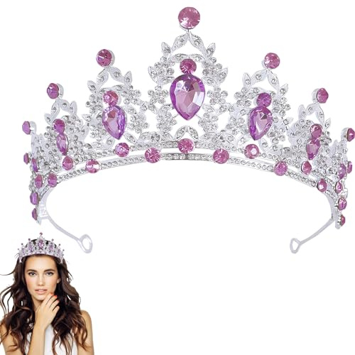 Snowtain Tiara Diadema, 1 Pcs Principessa Wedding Tiara, Corona con Strass per Spettacolo Nuziale, Ballo di Fine Anno, Festa da Principessa (Argento, Strass Viola)