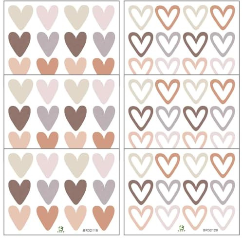 72 Piezas Pegatinas de Pared de Corazón, Pegatinas de Pared Autoadhesivas, Pegatinas de Pared para Guardería, Pegatinas de Estilo Bohemio, para Guardería, Habitación de Niños